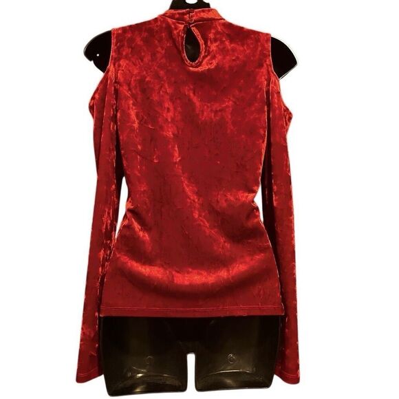 Mossimo Long Sleeve Cold Shoulder Red Velvet Blouse Women’s XS - Picture 2 of 4